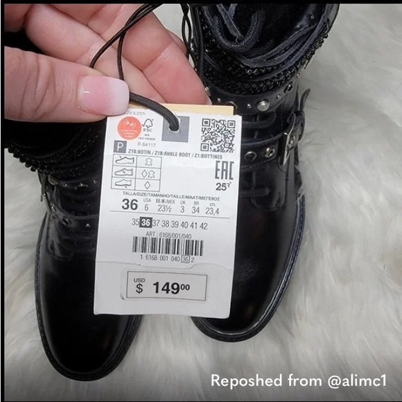 NWT, Zara Lace-up Moto Combat Boots, Size 6 - Picture 4 of 5